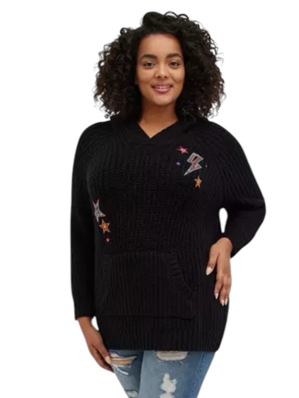 Torrid Black Star Embroidered Hoodie Sweater Size 0 12 NWT - Picture 16 of 16
